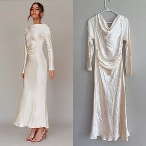 Here Comes the Sun Loveland Cowl Back Midi Dress Oyster